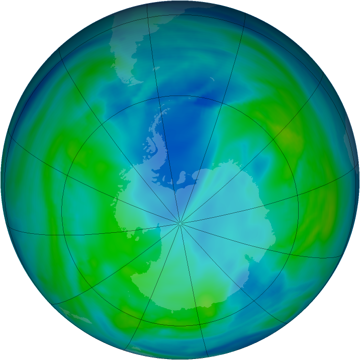 Antarctic ozone map for 09 May 2005